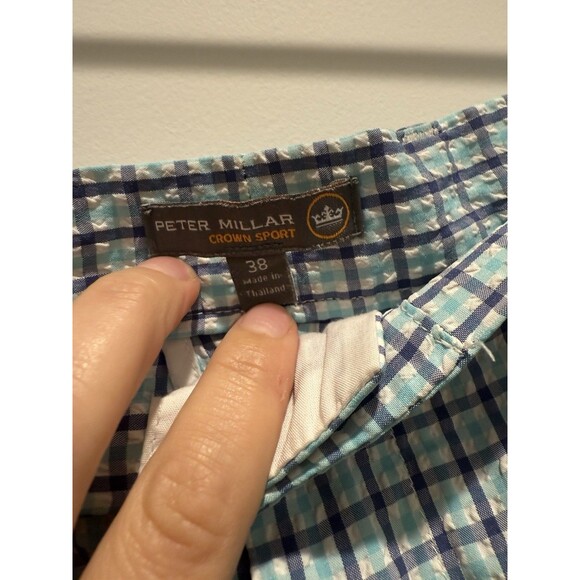 Peter Milar Shorts Mens 38 x 9 Blue Check Crown Sport Seersucker Golf Casual - Picture 4 of 5